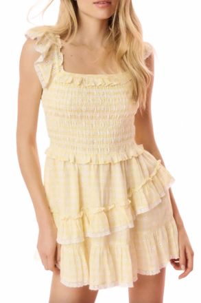 LoveShackFancy A-Line Gingham Eyelet Mini Dress In Honeycomb