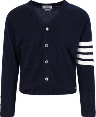Thom Browne Blue Cashmere Loopback 4-Bar Cardigan