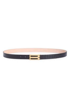 Victoria Beckham Dorian Croc Embossed Leather Belt in Black at Nordstrom, Size 100