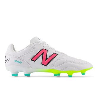 New Balance Mens 442 PRO FG V2 in White/Yellow/Pink Microfiber, size 8.5