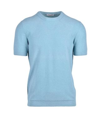 KANGRA Aquamarine Crew Neck Cotton Knit Top