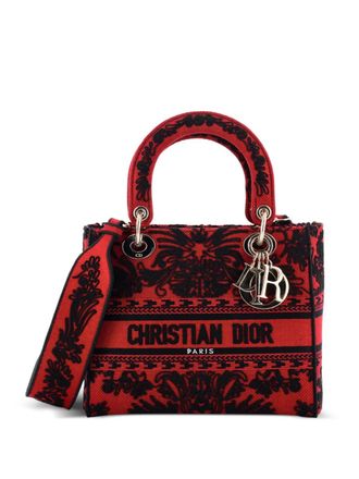 Dior Borsa a tracolla Lady D-Lite media in tela con ricamo - Rosso