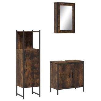Berkfield Home 3 Piece Bathroom Furniture Set Smoked Oak Engineered Wood in Brown