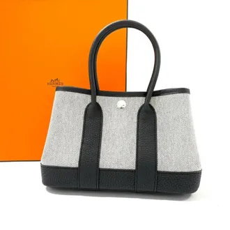 Herm&egrave;s Black Ecru Negonda Leather Toile H Tote Bag (Pre-Owned)