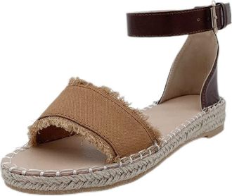 Generic Womens Flat Leather Sandals Womens Strappy Sandals Without Heel with Bow Around Ankle Strap Sandals Open Leather Sandals Non-Slip Summer Sandals Strap