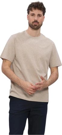 Profuomo Tops, Heren, Beige, M, Katoen, T-Shirt Crew Neck Gemerceriseerd Stretch Piqu&eacute;