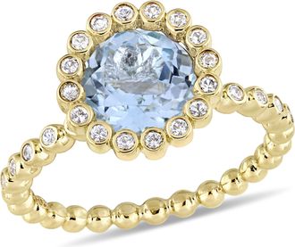 Mimi & Max 2 5/8ct TGW Sky-Blue Topaz White Sapphire Scalloped Halo Ring 10k Yellow Gold