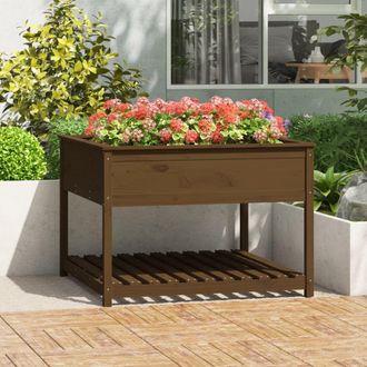 Berkfield Home Planter with Shelf Honey Brown 111.5x111.5x81 cm Solid Wood Pine