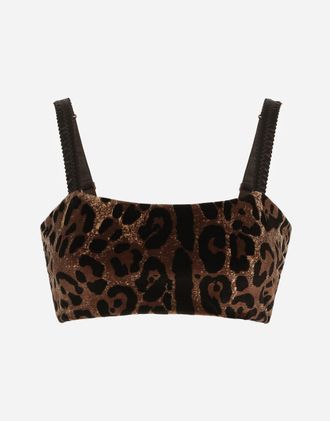 Dolce & Gabbana Chenille Crop Top With Jacquard Leopard Design - Woman Shirts And Tops Multi-colored Cotton 36