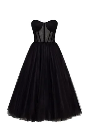 Milla Black Strapless Puffy Midi Tulle Dress at Nordstrom, Size X-Large