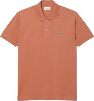 Lacoste Tops, Heren, Bruin, S, Katoen, Bruine Geribbelde Kraag Polo Shirt