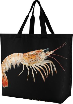 Generic Shrimp Tote Bag Reusable Grocery Shopping Bags Large Travel One Shoulder Handbag for Picnic Work
