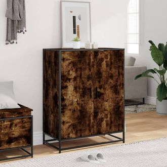 Berkfield Home Shoe Cabinet Smoked Oak 75x38x97.5 cm Engineered Wood & Metal in Brown
