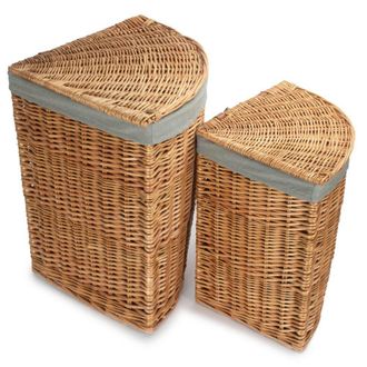 Red Hamper Set of 2 Light Steamed Corner Linen Basket with Grey Sage Lining
