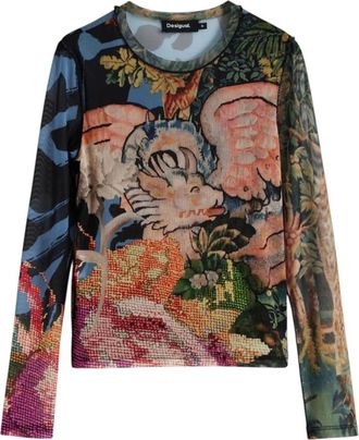 Desigual Tops, Dames, Veelkleurig, S, Polyester, TS Dragon Lacroix Longsleeve