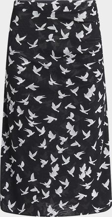 Stella McCartney Mesh Flying Bird Haze Ruched Midi Skirt
