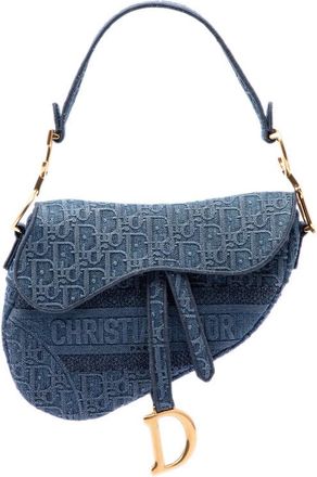 Dior Pre-owned Dior Oblique Embroidered Denim Saddle Bag Ladies M5LGC5ACOHQBKQ2B