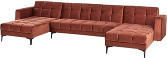 Beliani Beliani - Fabric Tufted 5 Seater U-Shaped Sofa Reclining 3 Position Backrest Click-Clack Red Alnes