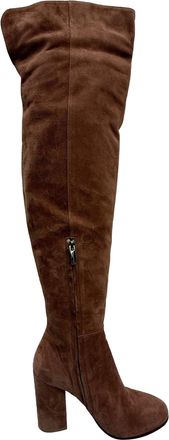 Gianvito Rossi Block-Heel Knee-High Boots in Brown Suede