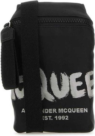 Alexander McQueen Black Fabric Mcqueen Graffiti Crossbody Bag Blackoffwhite Borse A Tracolla