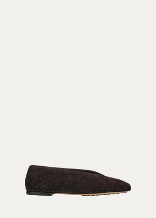 Bottega Veneta Rosa Intrecciato Suede Ballerina Flats