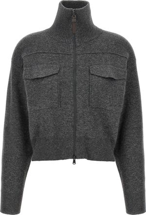 Brunello Cucinelli Gray Cashmere Womens Cardigan
