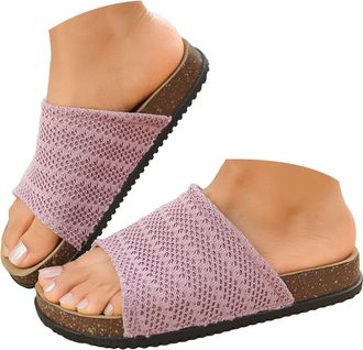 Generic Women Mesh Upper Flat Sandals 2026, Beach Boho Womens Flip Flops & Slides Sandals Slip on Vacation Cushion Slides for Women Indoor Outdoor Footwear