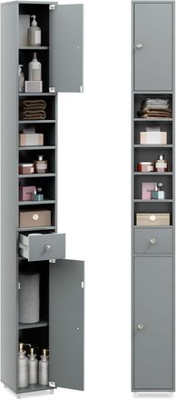 Costway Costway - Armario Alto De Ba&ntilde;o, Armario Delgado De Ba&ntilde;o Alto Con 2 Puertas, 1 Caj&oacute;n Y 5 Estantes Ajustables, Mueble Columna De Ba&ntilde;o, Armario Para Ba&ntilde;o