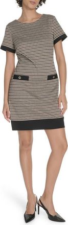 Tommy Hilfiger Houndstooth Short Sleeve Shift Dress in Brown Multi at Nordstrom Rack, Size 10