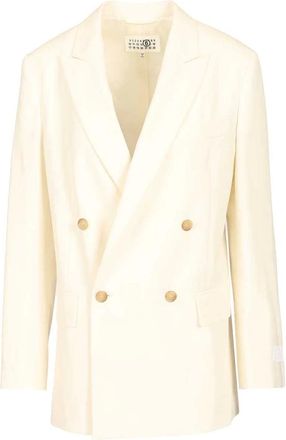Maison Margiela Jassen, Dames, Beige, S, Leer, Double-breasted Blazer