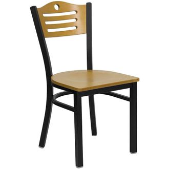 Flash Furniture Black Slat Back Metal Restaurant Chair - Natural Wood Back & Seat
