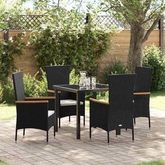 vidaXL Vidaxl - Conjunto De Comedor De Jard&iacute;n Con Coj&iacute;n 5 Pcs Negro Polirat&aacute;n