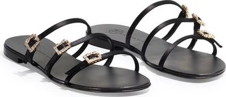 Temperley London Eclipse Satin Flat Sandals in Black at Nordstrom, Size 10