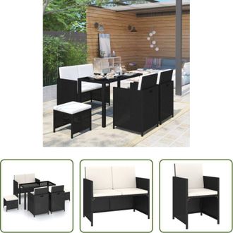 vidaXL Tavolo da giardino - Set da Pranzo per Esterni 6 pz con Cuscini in Polyrattan Nero