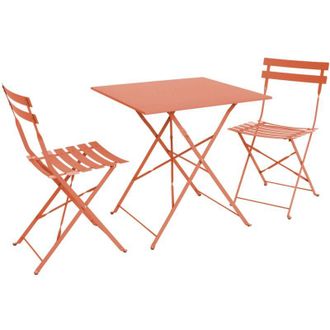 Sweeek Square 2-seater folding metal bistro garden table with 2 chairs Tomette pink 70x70x71 cm - Emilia
