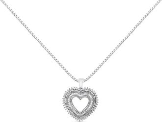House of Brilliance 925 Sterling Silver 1.0 Ctw Diamond Shadow Open Heart Halo 18 Pendant Necklace