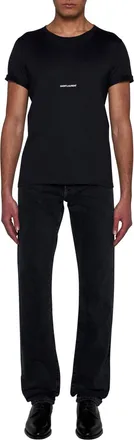 Saint Laurent Mens Logo Cotton T-Shirt Black T-Shirts And Polos
