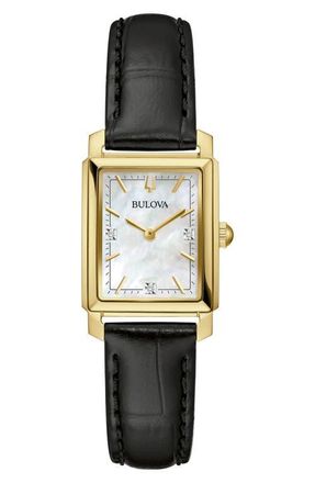 Bulova Sutton Rectangular Leather Strap Watch, 21mm in Gold-Tone at Nordstrom