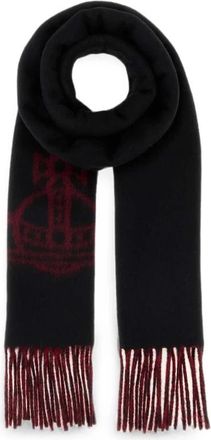 Vivienne Westwood Double Face Single Orb Sjaal - Dames - Wintersjaals - Zwart - ONE Size - Wol - Accessoires