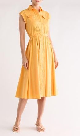 T Tahari Cap Sleeve Fit & Flare Shirtdress in Mango Slice at Nordstrom Rack, Size 16