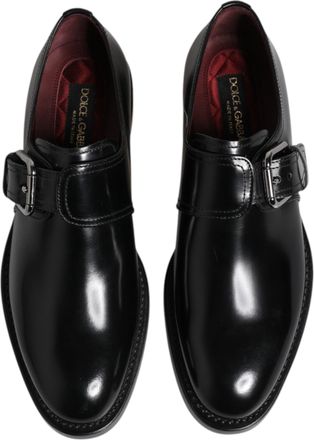 Dolce & Gabbana Mens Black Leather Monk Strap Derby Formal Shoes Calf