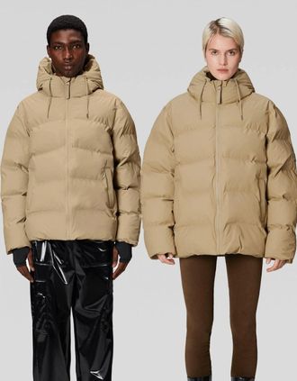 Rains Womens Rains Alta Unisex Puffer Jacket - 24 Sand - Tan/Tan - Size: 10/8