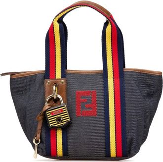 Fendi Borsa tote denim mini con lucchetto 2000-2010 - Blu
