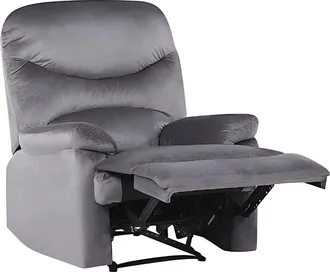 Beliani Beliani - Sill&oacute;n Reclinable Tapizado En Terciopelo Gris Respaldo Y Reposapi&eacute;s Ajustables Manualmente Estilo Retro Eslov