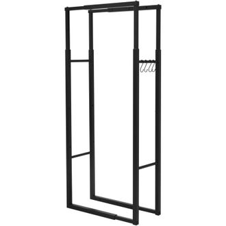 ML Design Portalegna Regolabile 40-65x100-150x25 cm in Metallo Nero con 4 Ganci, Scaffale Porta Legna da Ardere per Camino e Stufa, Rastrelliera Rack Struttura
