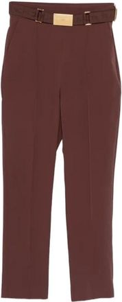 Elisabetta Franchi Cropped broek met riem - Dames - Vrijetijds broeken - Bruin - L - Leer - Broeken
