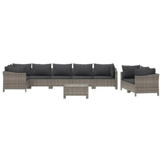 vidaXL Set De Muebles De Jard&iacute;n 9 Pzas Y Cojines Rat&aacute;n Sint&eacute;tico Gris Vidaxl