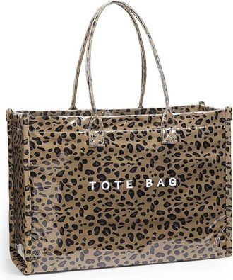 Generic PVC Tote Bag for Women, Large Plastic Bag, Shoulder Bag with Kraft Paper Letter Pattern, Hobo Handbag