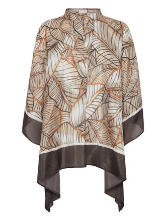 Brunello Cucinelli Papyrus-print cape - women - Silk - M - Neutrals