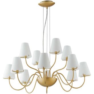 Fan Europe Fan Europe - Lampadario canto in metallo oro con dodici diffusori in vetro bianco